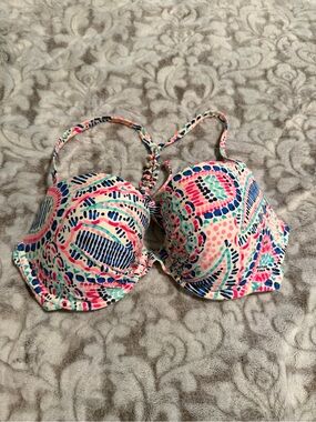 aerie Multicolor Pink Blue Green Printed Bikini Top